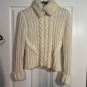 Vintage wool blend white faux fur trim jacket medium